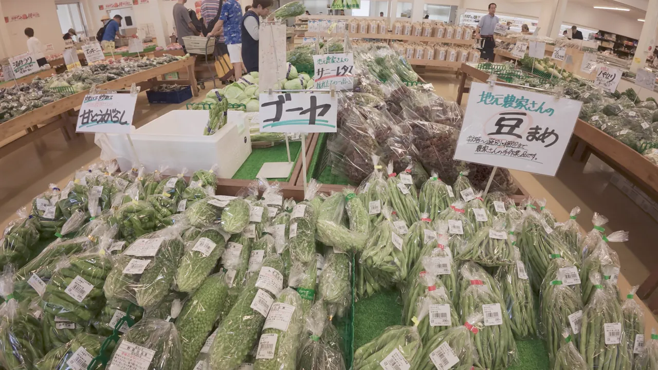 自由農園のゴーヤ売り場